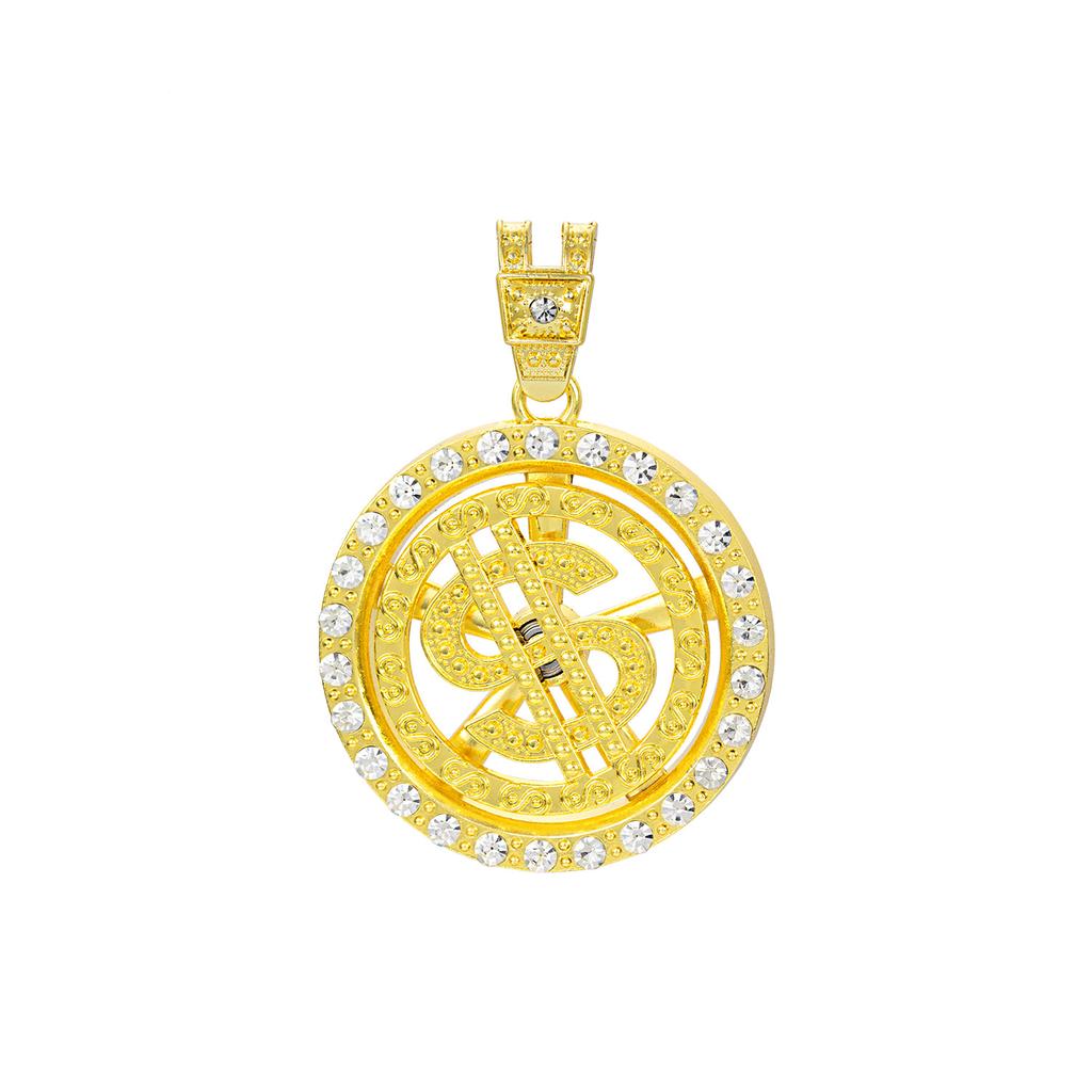 Classic 63mm Large Pendant, Rotating Dollar Sign, Hip-hop Necklace, Cuban Chain, Miami-style Large Chain