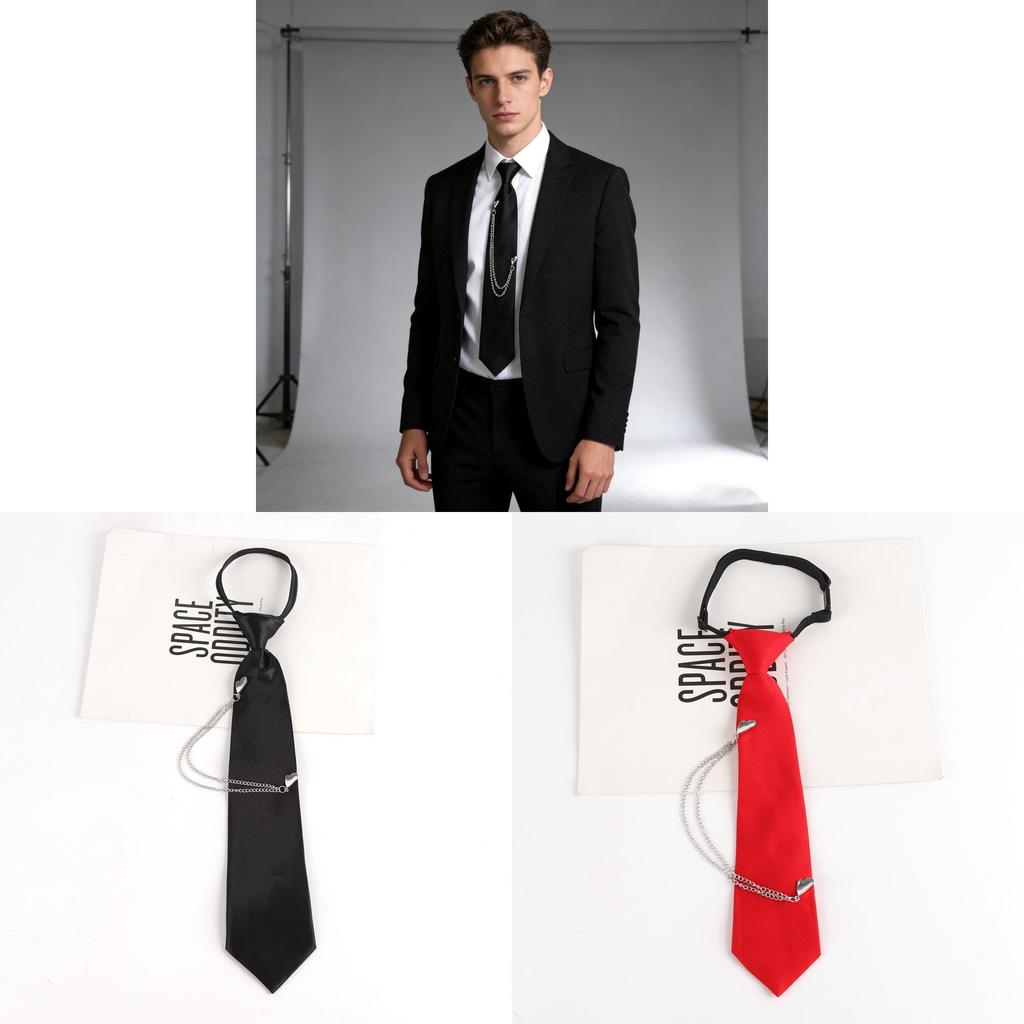 Klassische Polyester-Krawatte mit Metallkette für Herren Damen Freizeit Bürokleidung