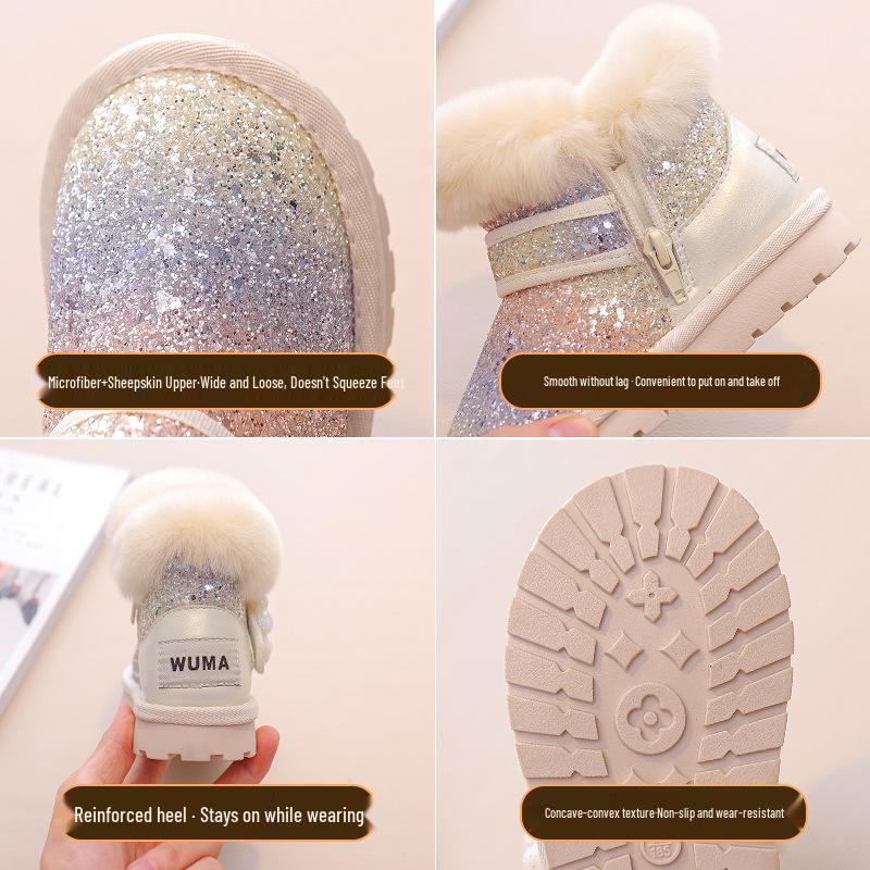 2023 Kids' Fleece-lined Snow Boots for Girls - Sequin Princess Design