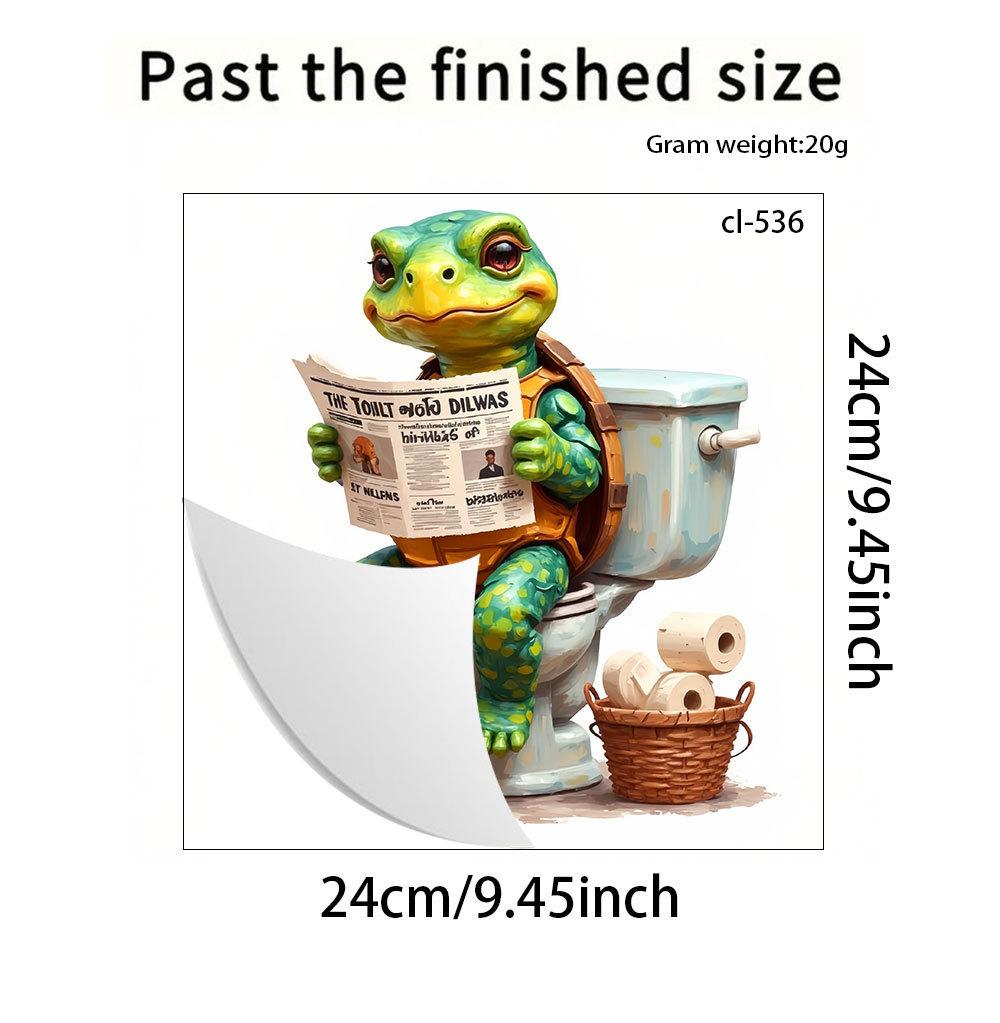 

3D Funny Turtle Reading Newspaper Toilet Wall Sticker Self-Adhesive Waterproof Removable Bathroom Home Decor Art 24x24cm
