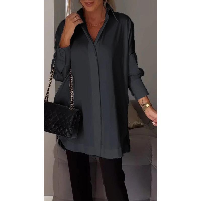 

Женская рубашка больших размеров, новая, однотонная, с лацканами, элегантная, с длинными рукавами 5XL чёрный