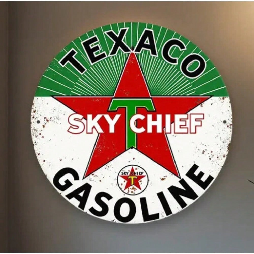 Vintage Weatherproof Texaco Sky Chief Aluminum Metal Sign Wall Decor Garage Man Cave Outdoor Retro Art 20x20