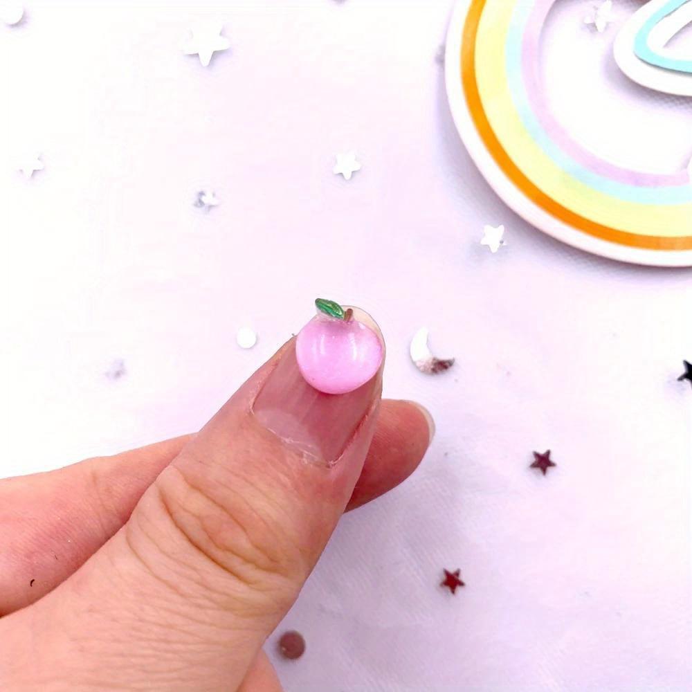50 peças de resina mista colorida glitter mini pêssego pêra uva maçã cereja limão caqui rabanete frutas alimentos nail art parte traseira lisa strass