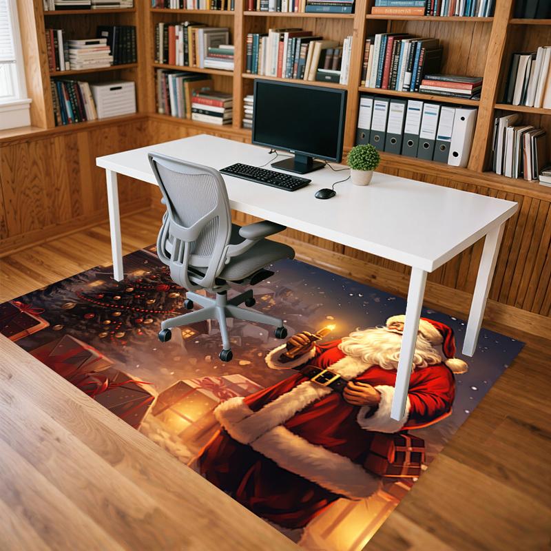 Christmas Santa Claus Crystal Velvet Chair Mat Area Rug - Non-Slip, Floor Mat, Office Desk Chair Rugs, Bedroom Decor.Christmas Gift-1106146