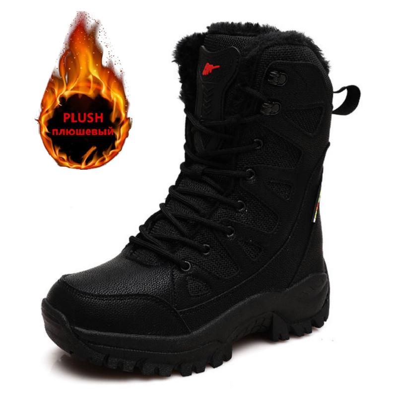 Winter Warme Plüschpelz Schneestiefel Wasserdichtes Leder Herrenstiefel Outdoor Rutschfest Arbeitsstiefel Kampfstiefel Wüstenstiefel Motorradstiefel