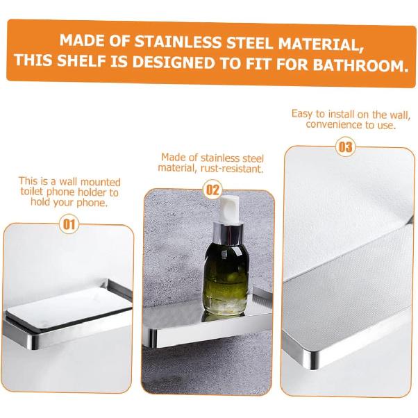 Wall Mounted Phone Shelf Bathroom Toilet Phone Holder Wall Mount Phone Rack Restroom Washroom Brushed Finish