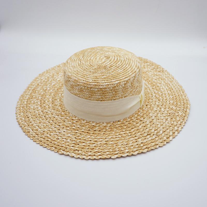 White Black French Retro Panama Versatile Light Board Flat Top Top Top Hat Women'S Summer Sunshade Sunscreen Street Shot Straw Hat