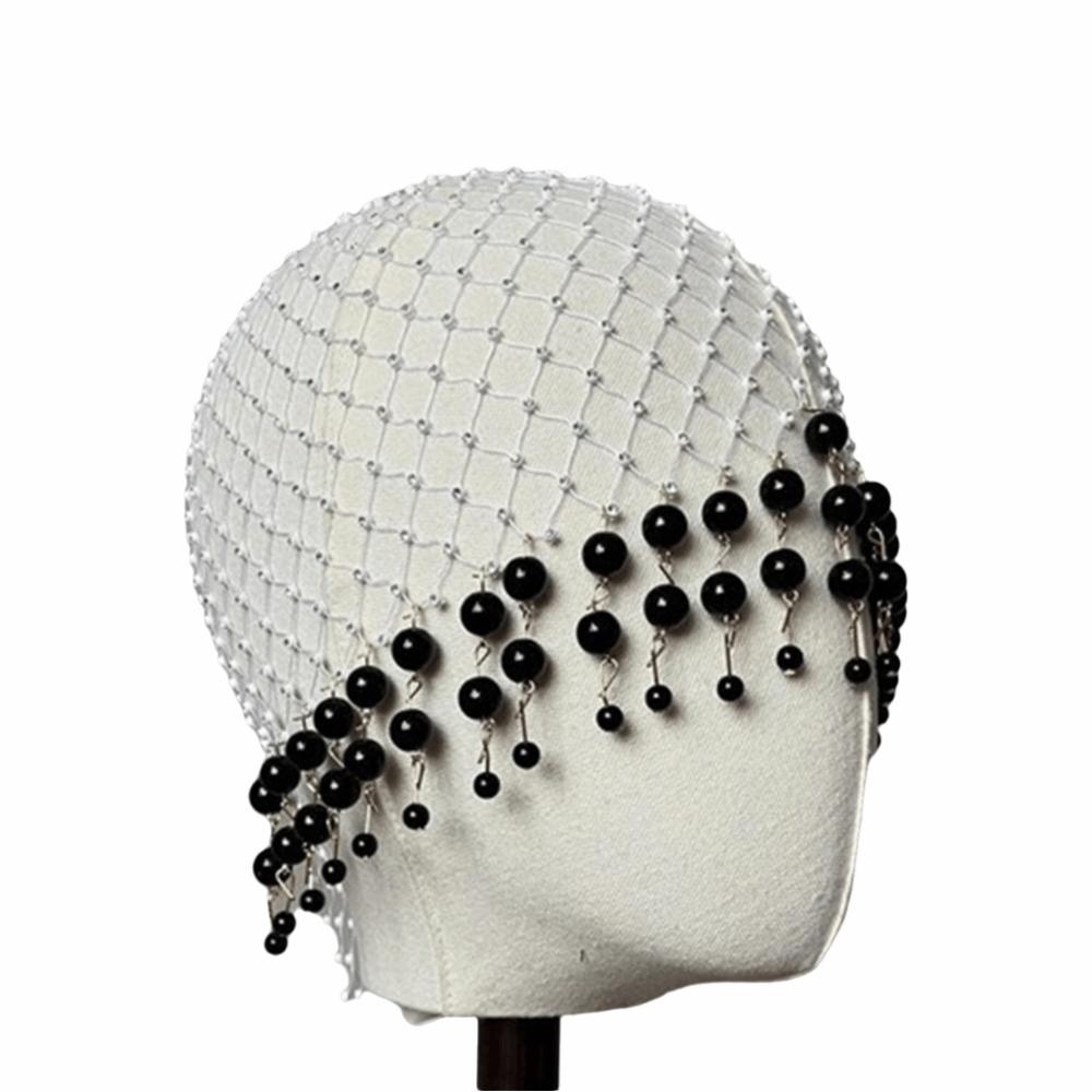 Elegant Pearl Tassel Hair Hat Hollow Out Luxury Headcaps Handmade Pearl Hat  Bridal Headpiece
