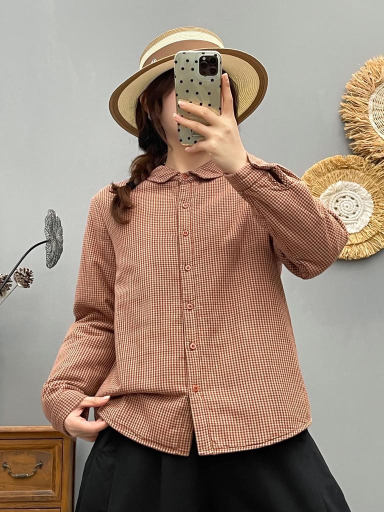 Women's Stylish Plaid Quilted Shirt Jacket with Cotton Padding - 2025 Autumn/Winter Collection, Warm Casual Top (Style 86536)