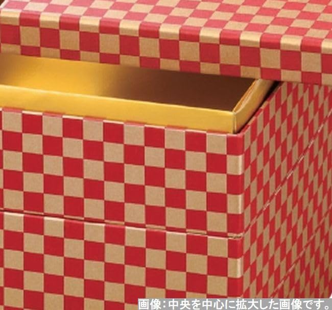 Outdoor Lunch Box Made In 3 Washi Red and Gold Checkered X X J-kitchens (Lunch Box) Japan, Tiers, 7-inch, Paper, Pattern, 22.0cm 22.0cm 17.6cm