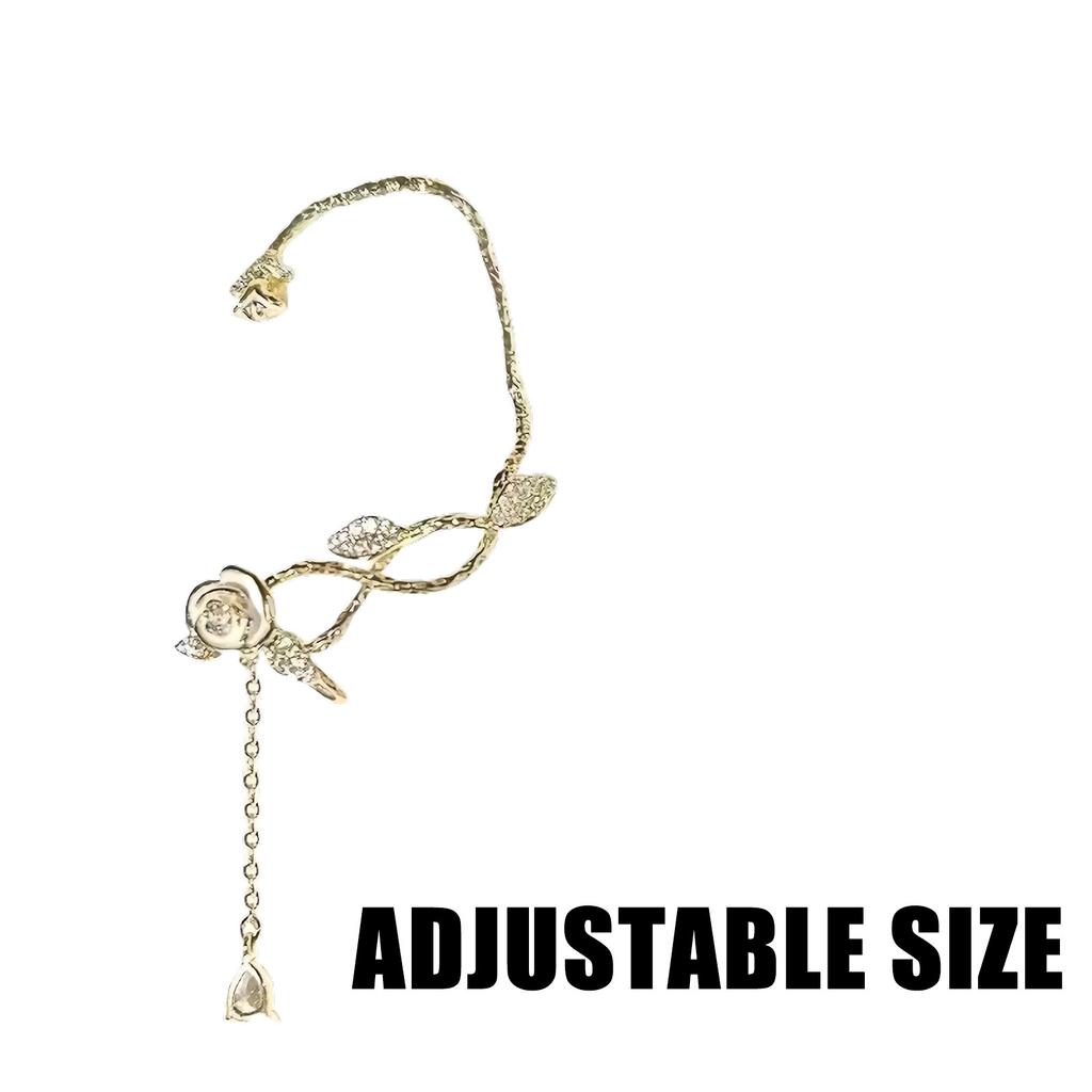 Elegant Camellia and Tassels Ear Cuff Sparkling Zircon Flower Clip On Earring Accessory for Women Fashion Jewelry