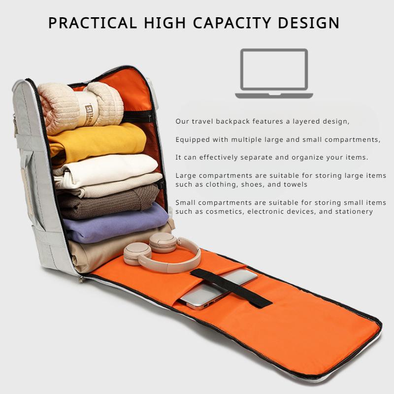 Trendy Waterproof Nylon Travel Backpack Long-distance Touring Business Trip Luggage Bag Detachable Handheld Strap College Student Computer Schoolbag