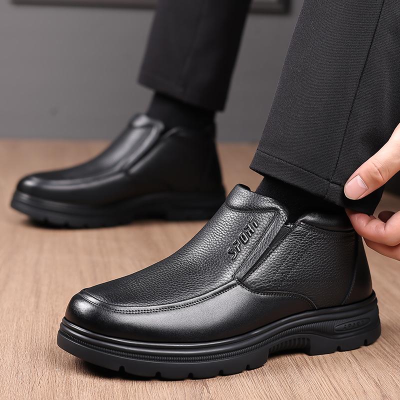 Fashion Men Winter Plush Snow Boots Casual High Top Shoes Classic Male Motorcycle Boots Comfy Business Walking Shoes Leisure Walk Botas