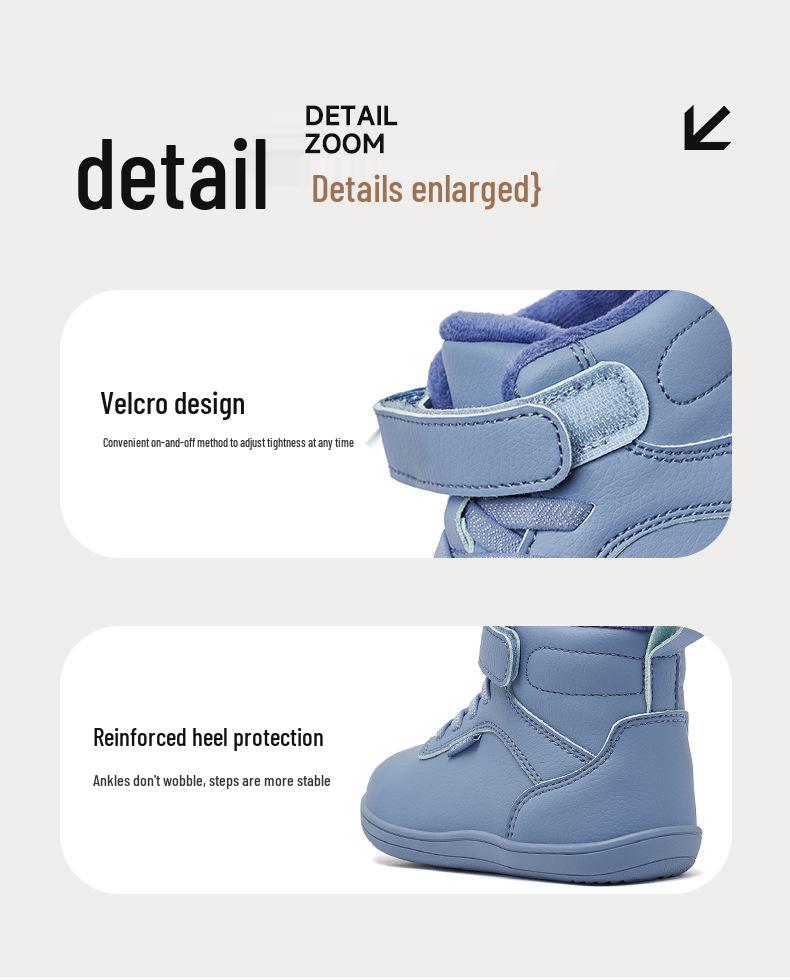 Habi Bear Winter Leather Ankle Boots for Kids, Plus Velvet Cotton, Cold-Proof Walking Shoes for Boys & Girls