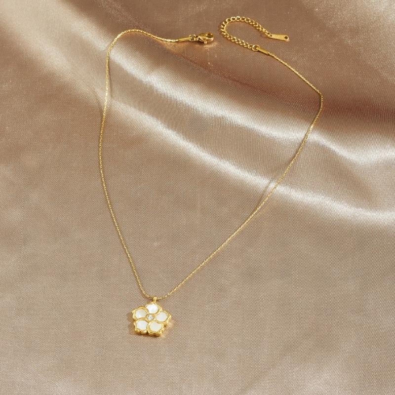 

Подвеска-клевер с покрытием из 18-каратного золота на белом перламутре, Изящное колье с подвеской-цветком из кубического циркония для женщин, Элегантные украшения золотой