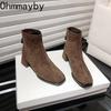 Autumn Winter Women Thick Heel Ankle Boots Metal Square Toe Shoes Modern Short Botas Para Mujer