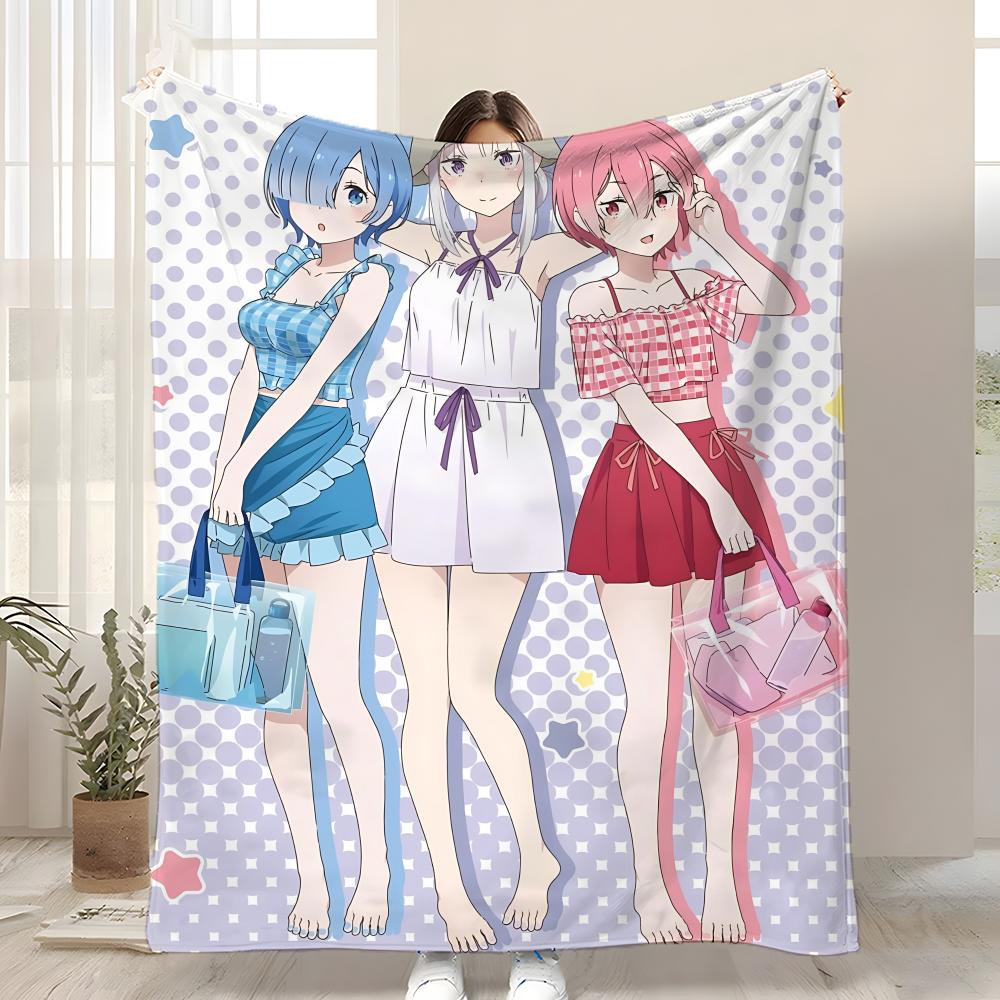 Anime ReZero Throw Kid-Friendly Flannel Throw Blanket Soft Warm Anti-Static Washable All Season