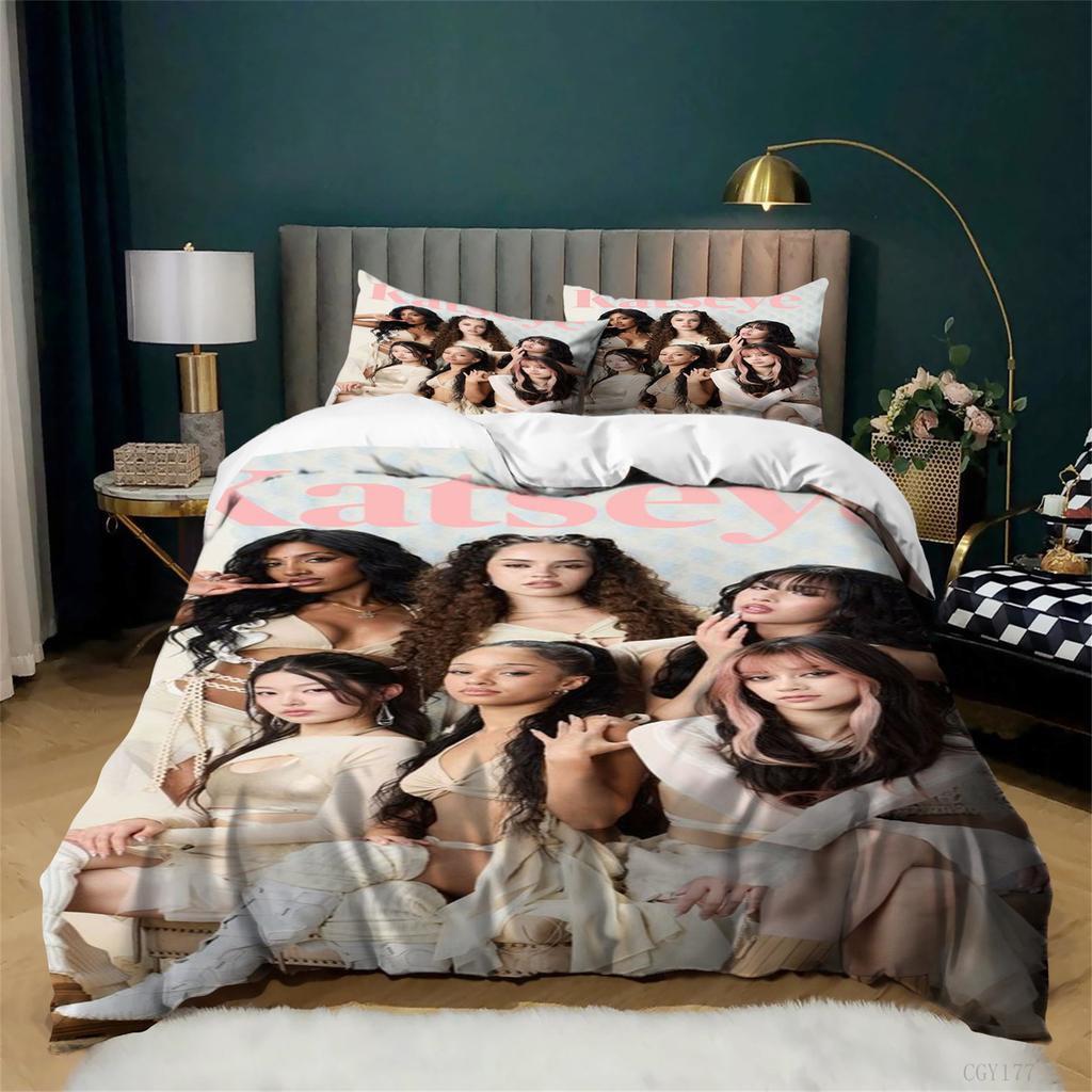 Lightweight Bedding Set Katseye Duvet Cover Set 3D Quilt Cover 3-Pcs All-Season Ultra Soft for Girls K-pop Style Room Decor