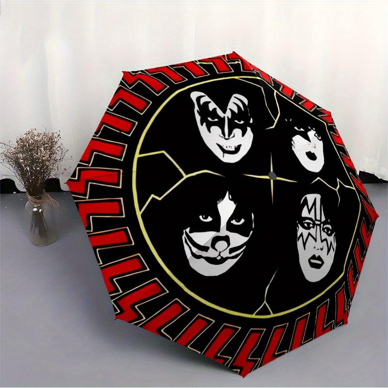 KISS Faces Automatic Folding Windproof Umbrella with Sturdy Iron Frame, Portable Compact Travel Umbrella All-Season Use Parties008