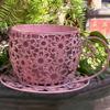 Vintage Teacup Planter Iron Floral Cutout Flowerpot Decorative Plant Pot for Succulents Herbs Flowers Indoor Outdoor Garden Decor