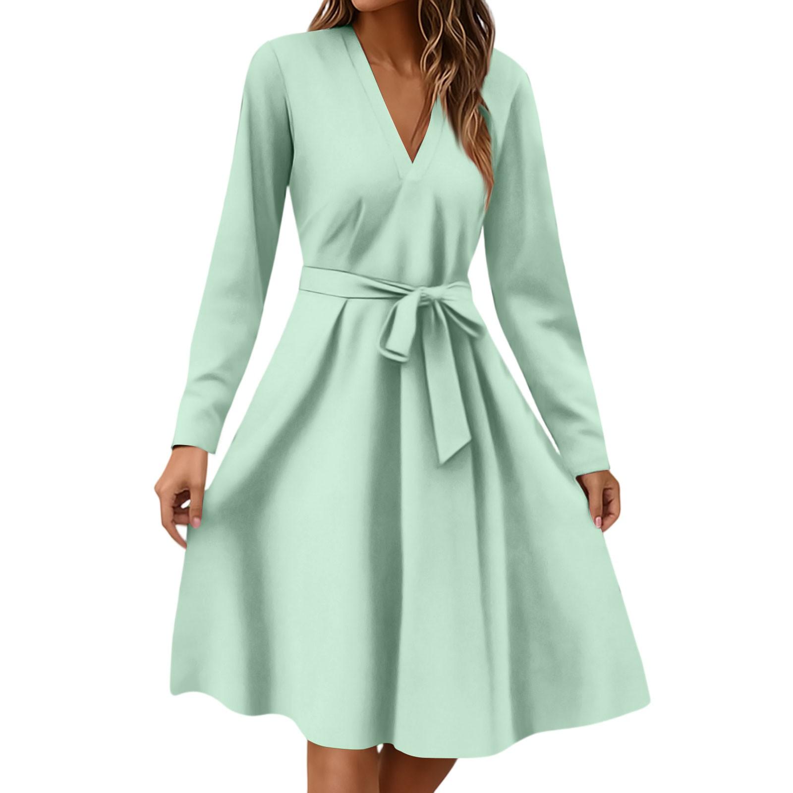 

Женское модное повседневное платье миди с V-образным вырезом, длинными рукавами, талией и цветочным принтом S зелёный