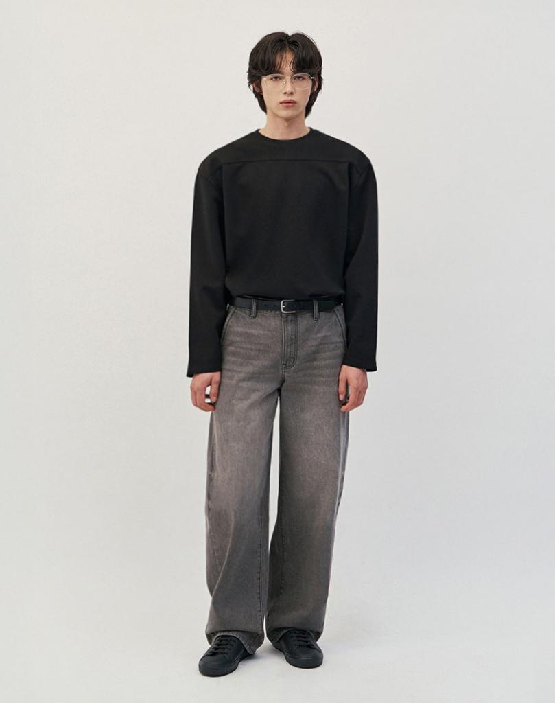 WORK ON BODY OFF [Shoulder +3Cm] Wide Oversized Long Sleeve T-Shirt [Black]