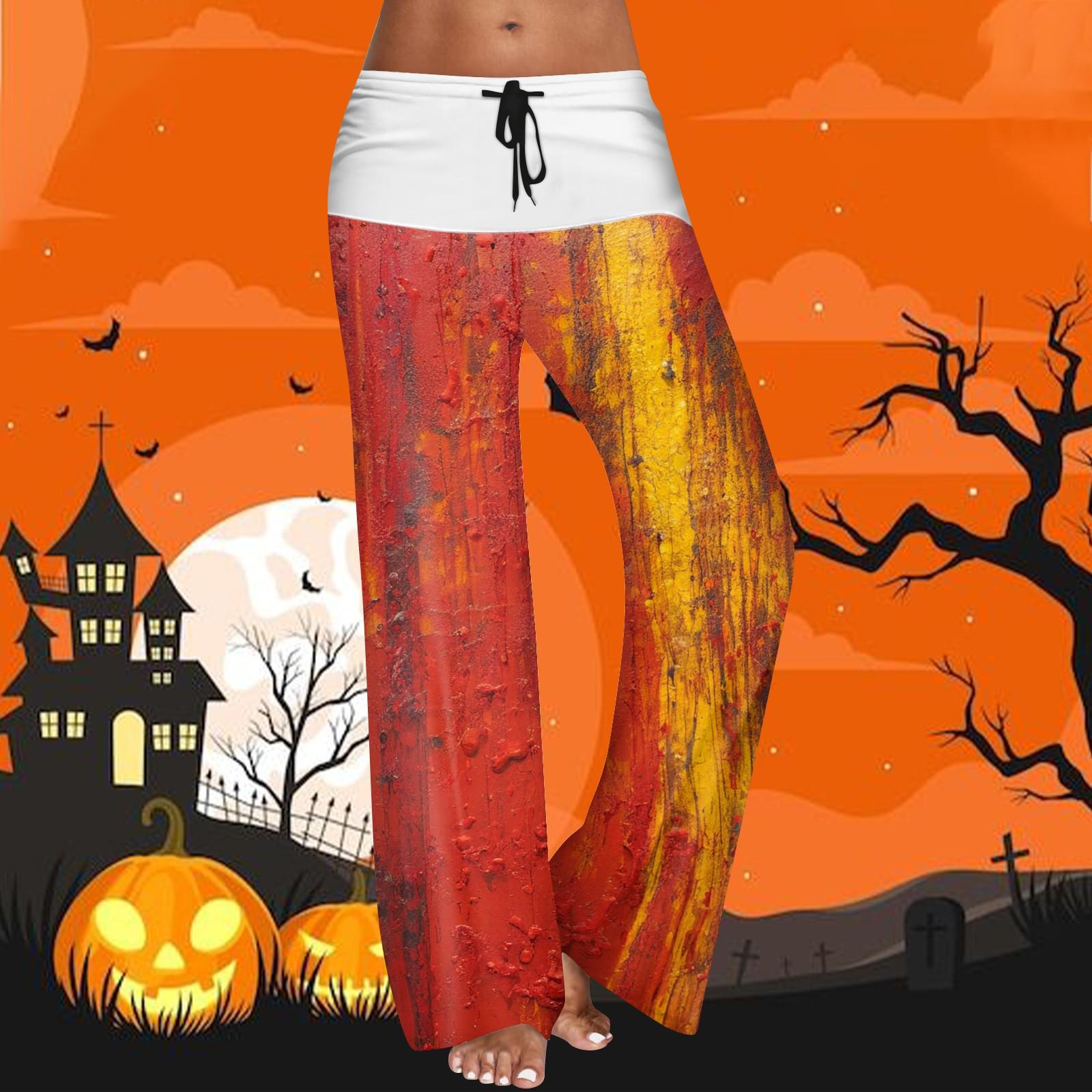 

Женские повседневные брюки с эластичным поясом на кулиске, широкими штанинами, цветной вставкой и принтом на Хэллоуин L жёлтый