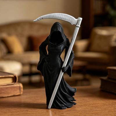 Yousheng Gothic Female Grim Reaper Statue with Sickle 3D Printed Black Robe Queen Figurine Mysterious Sculpture for Home Office Desk Bookshelf Decor
