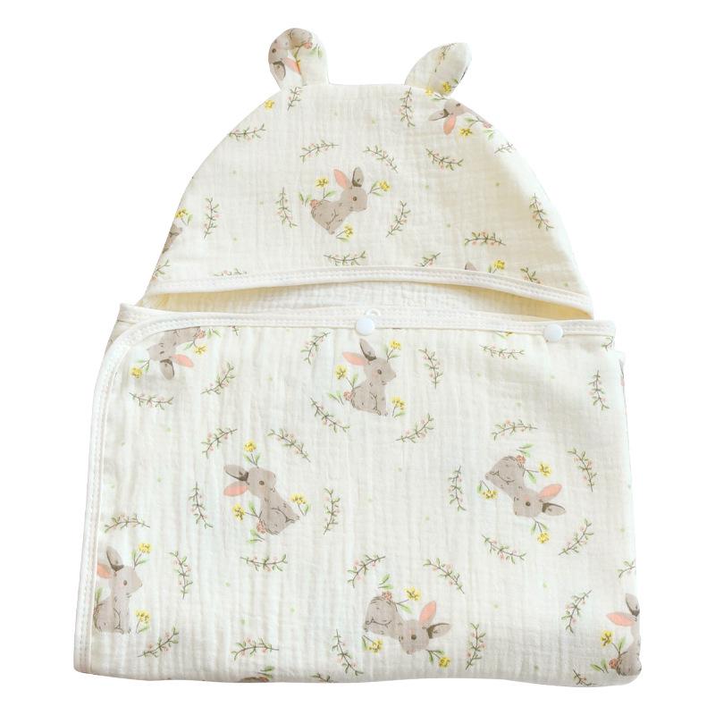 Newborn Infant Hooded Cotton Gauze Bath Towel & Swaddle Blanket