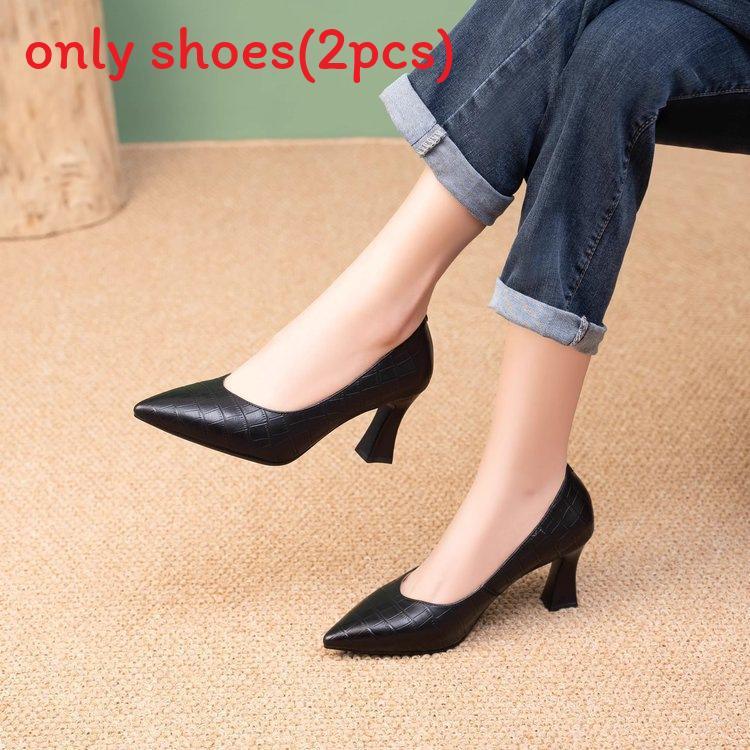 Classic Black Womens Single Shoes With Pu Upper And Rubber Sole For Daily Work