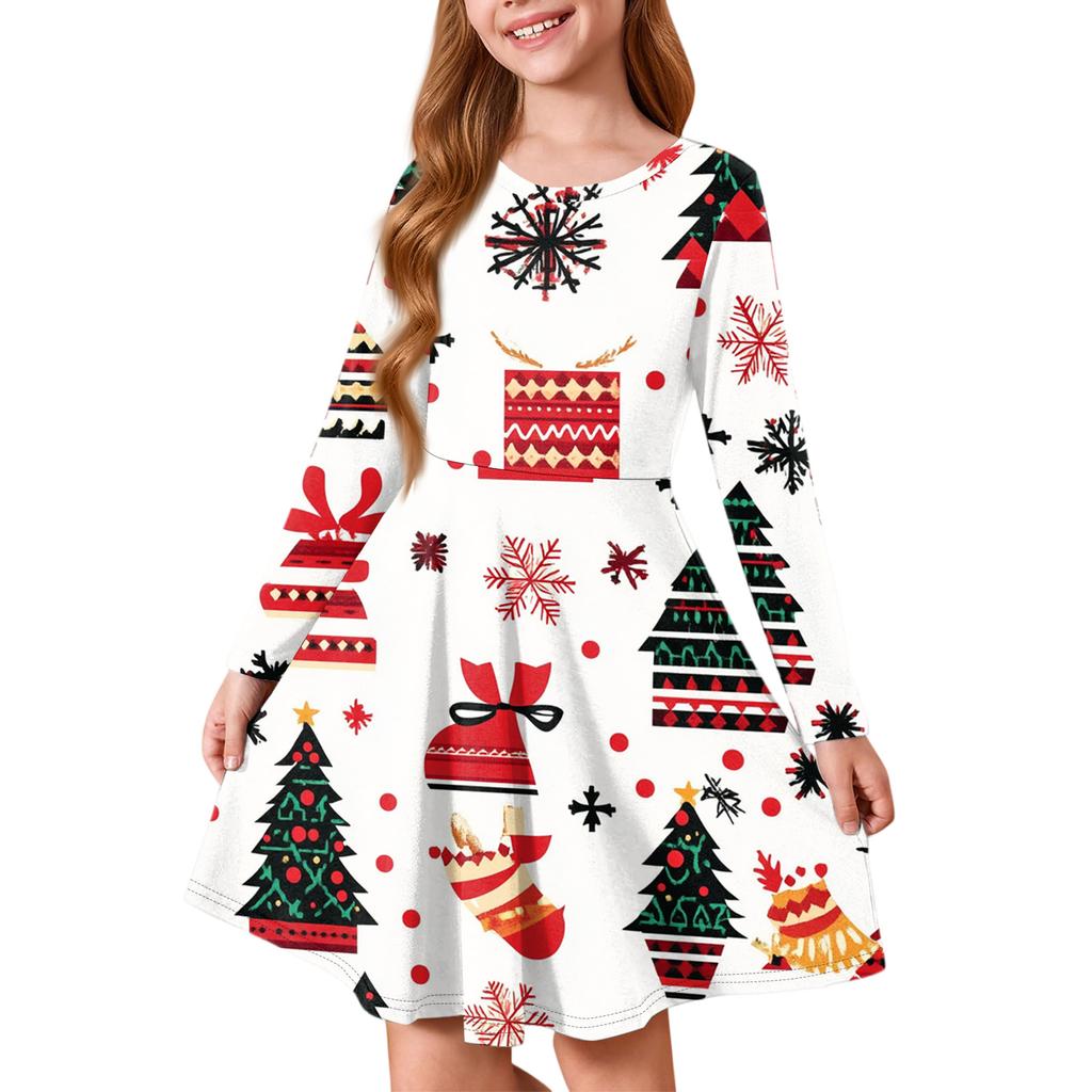 Girls' Princess Dress - Long Sleeve A-Line T-Shirt Dress Christmas Day