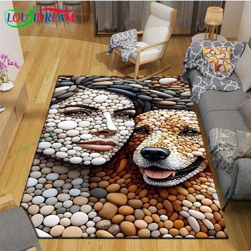 3D Lustige Kieselstein Dekor Teppich für Außenbalkon Garten Couchtisch Schlafzimmer Bereichsteppiche Küche Rutschfeste Fußmatte Teppich Geschenk