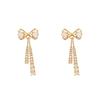 New Gold Color Shiny Bowknot Tassel Stud Earrings for Women Exquisite Rhinestone Bow Dangle Earrings Girls Jewelry Friends Gift
