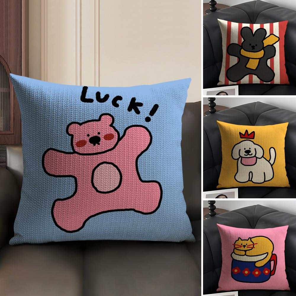 Happy Dog Cushion Cover Natural Linen Organic Fabric DoubleSided Printing Sofa Home Decor Breathable Environmentally Friendly