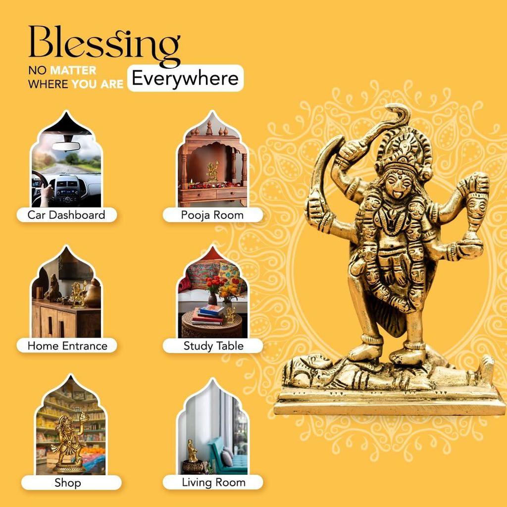 100% Čistá mosaz MATA Rani Murti (Velikost: 11 cm) | Idol Kálí Má pro palubní desku auta, místnost púdži, domácí dekoraci a kancelářský stůl | Idol bohyně Kálí Má |