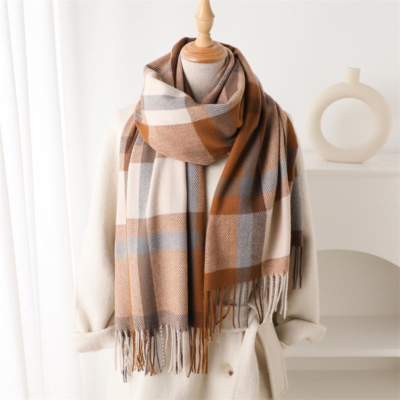  New Fashion Luxury Plaid Winter Warm Women Scarf Cashmere Shawls Thick Neckerchief Hijab Wraps Pashmina Foulard