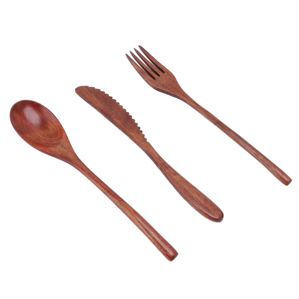 Wooden Cutlery Set Scratch Proof Portable Spoon Fork Cutter Tableware with Box for Dessert Salads Noodles
