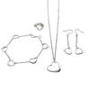 Silver-Plated Korean Style Five-Petal Flower Jewelry Set: Bracelet, Necklace, Earrings, Ring (T117)