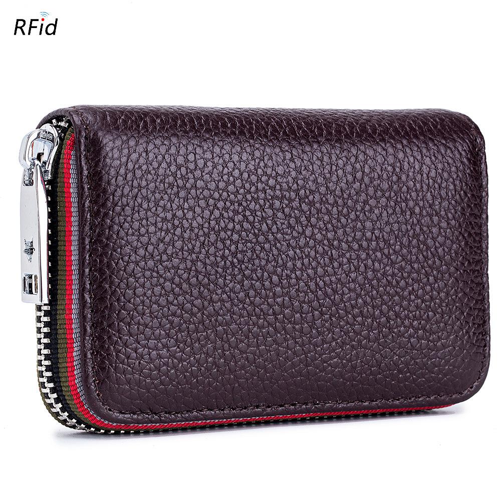 Practical New Card Bag Organ RFID Women's First Layer Cowhide, Men's Card Cover Zipper Card Wallet