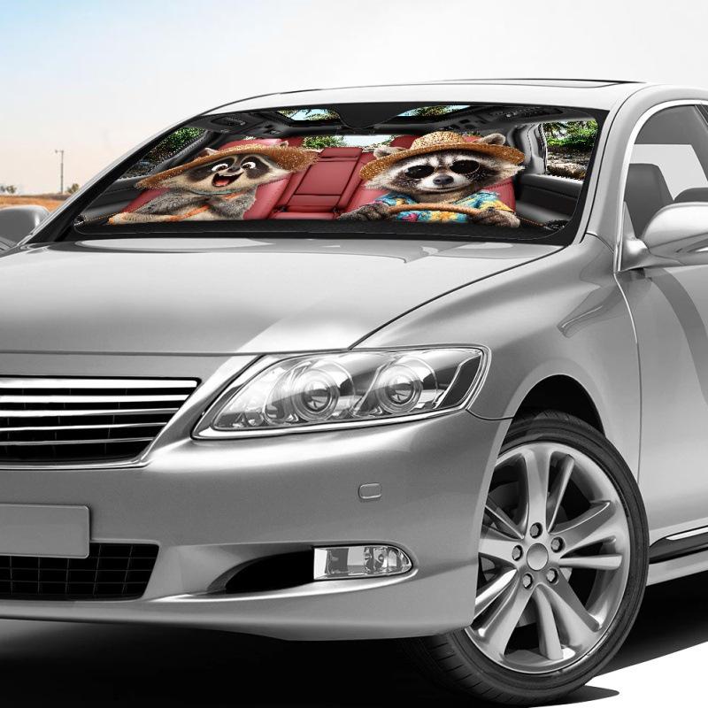 Multi-Pattern Cartoon Animal Car Sunshade: Hamster, Raccoon, Tiger Designs
