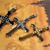 Fashion New Male Crystal Cross Jesus Pendant Gold/Black/Blue Color Zirconia Necklace Bamboo Chain Jewelry Gifts