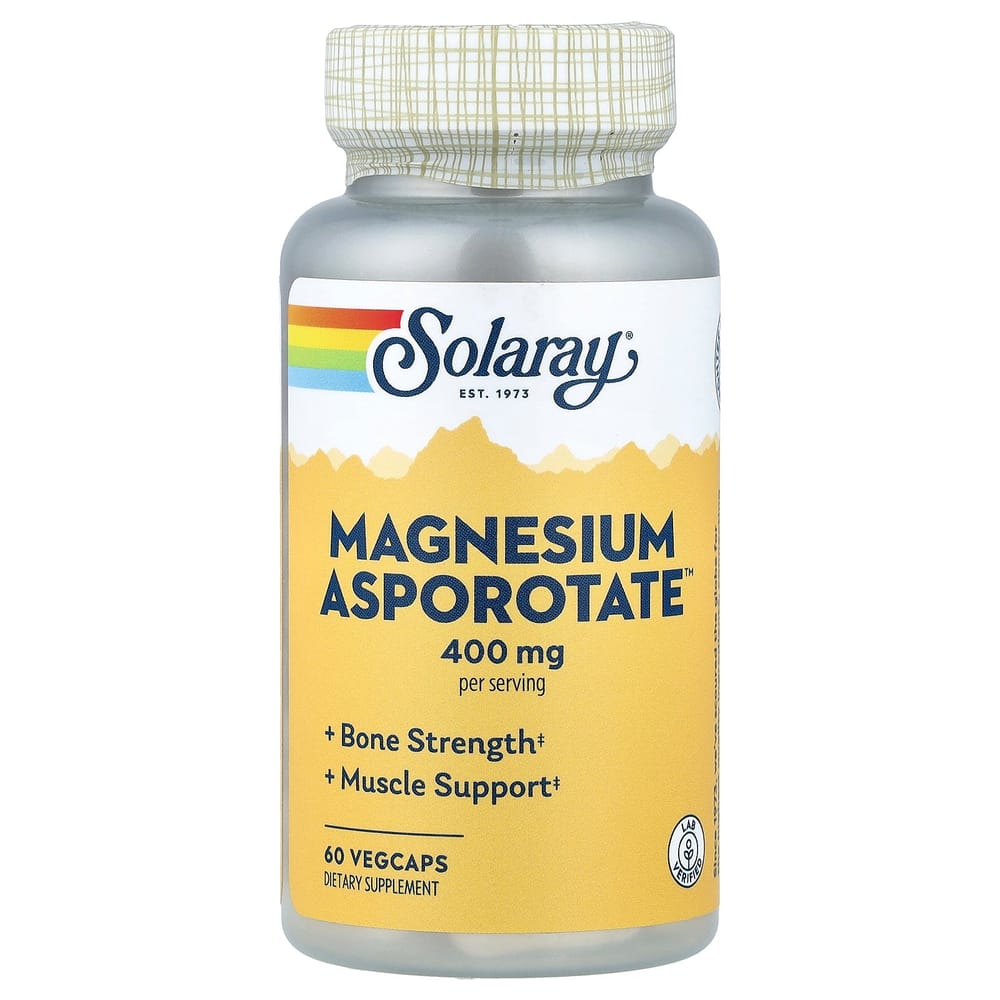 Solaray Magnesium Asporotate Veggie Caps, 400mg (200mg Elemental Magnesium per Capsule), 60 Count