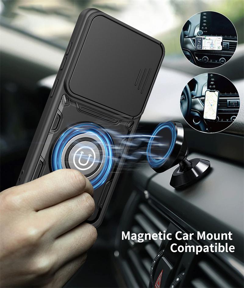 Shockproof Armor Case For Samsung S26 Ultra 5G Slide Camera Protection Fundas For S 26 Plus S26Ultra Magnetic Holder Ring Cover
