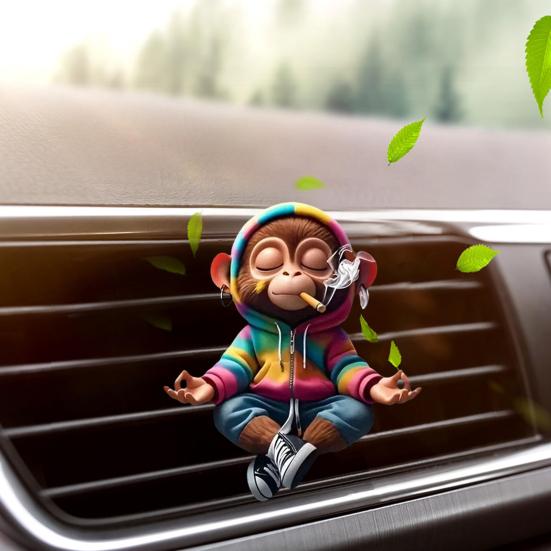 Auto Lufterfrischer Clips Niedlicher Affe Acryl Auto Lüftungsklemme mit Duftschwamm 2D Klimaanlagen Clip Dekoration für Armaturenbrett Neuheit Geschenk für Auto