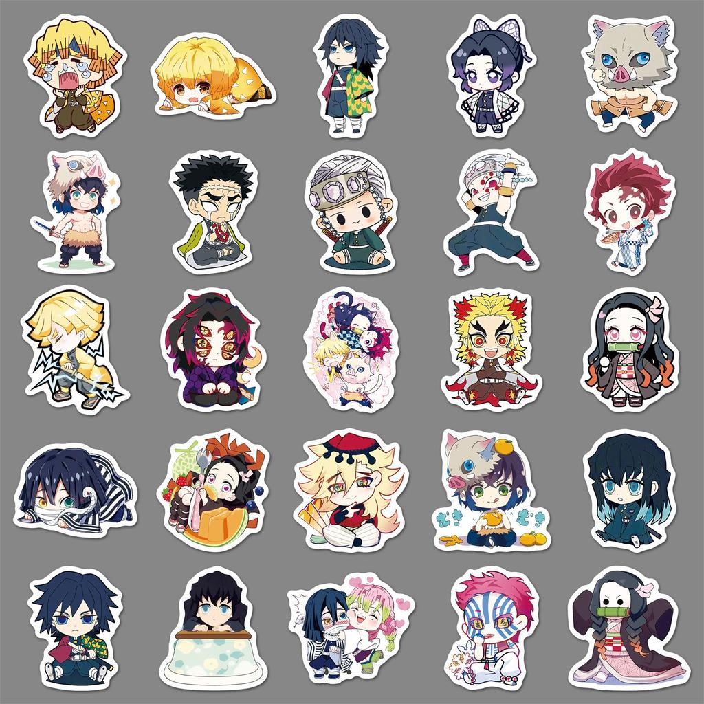 50pcs Q-version Demon Slayer Stickers: High-Definition Japanese Anime Characters for Cute Graffiti, Journal, Cup, DIY, and Mochi Decor.