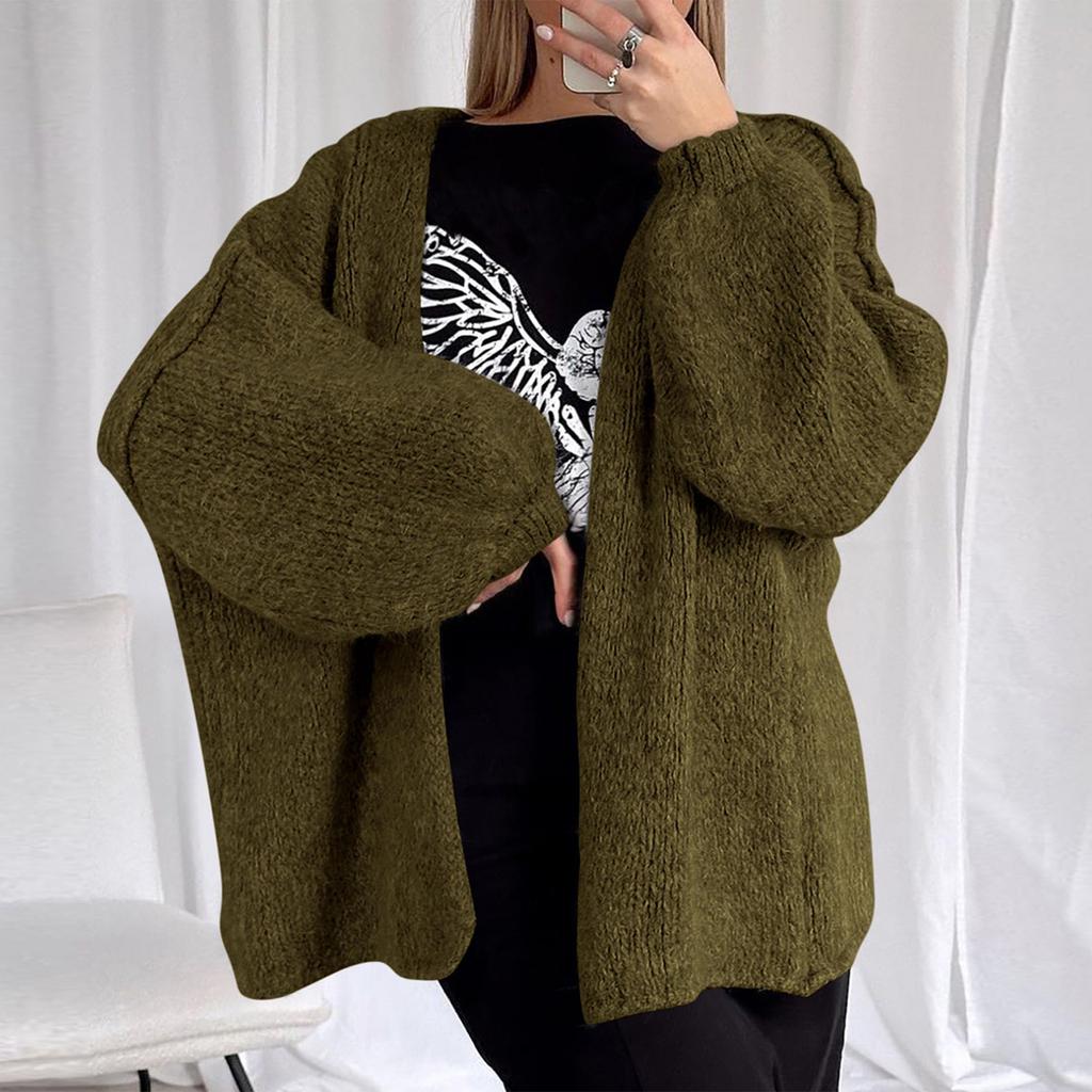 Women's Fashion Solid Color Coats Long Sleeved Knitted Casual Cardigan Sweater Jacket
