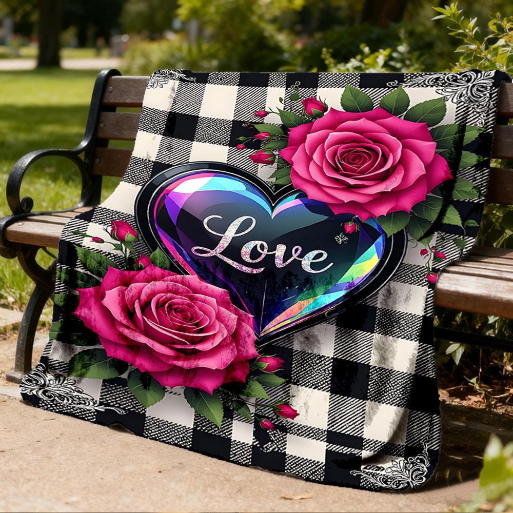 1 Stück Liebe Rosen Outdoor-Decke - Weiches Flanell Gemütlich für Reisen & Camping - Ganzjahres Warme Bettdecke, Maschinenwaschbar yy251229110