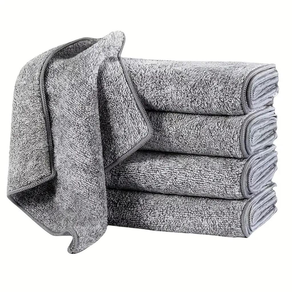 Bamboo Charcoal Dish Cloth: Thick, Oil-Free, Lint-Free, Water-Absorbent Kitchen Towel & Scouring Pad.