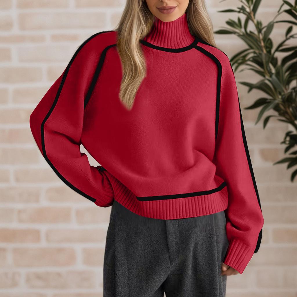 Women's Casual Round Neck Colorblock Pullover Sweater Loose Casual Long Sleeve Contrast Color Top