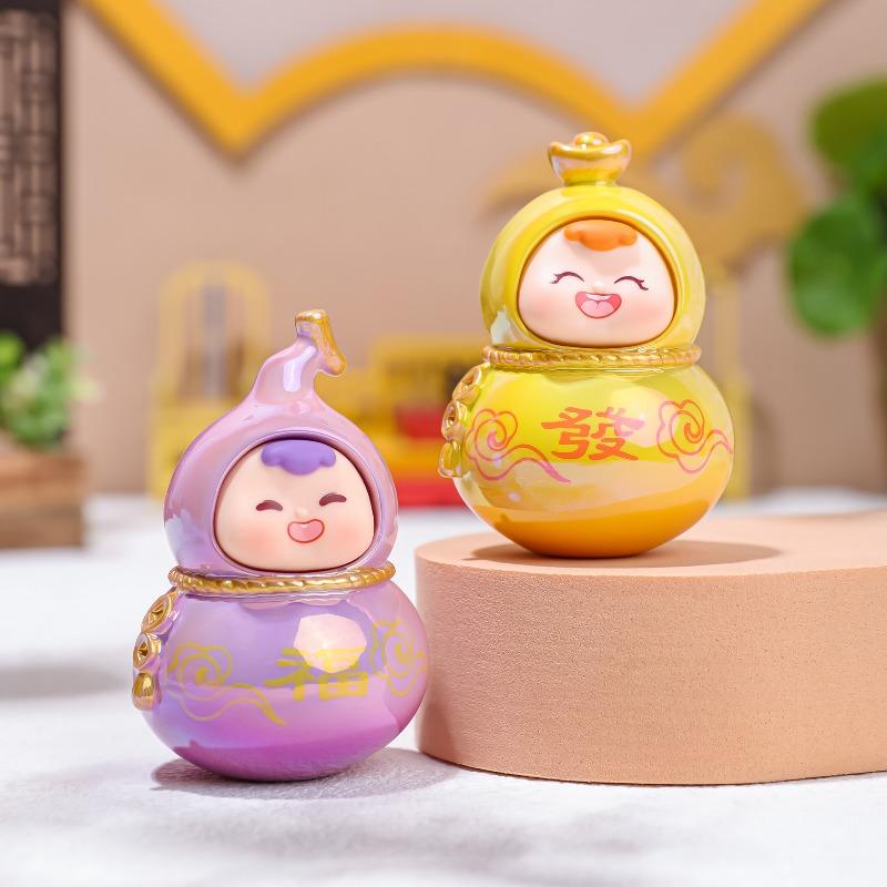 Cute Little Fuxi Gourd Figurines, Office Desk Decoration Gifts, Electroplated Dolls, Temples
